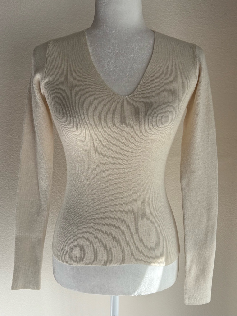 Express V-Neck Long Sleeve Knit Top in Ivory